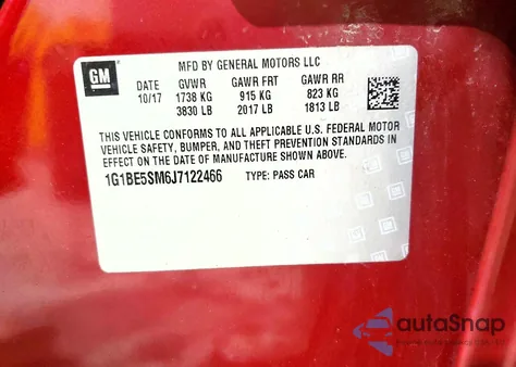 2018 Chevrolet Cruze Lt z USA, uszkodzony, nr VIN 1G1BE5SM6J7122466